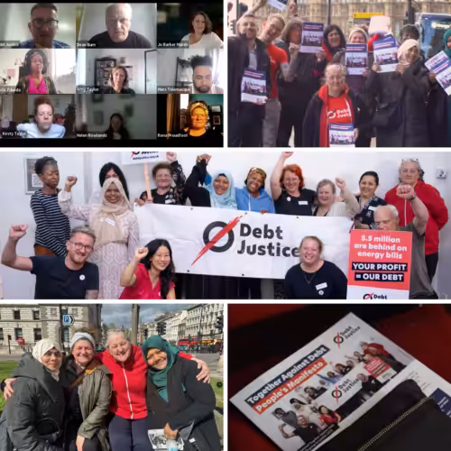 Photo grid of election campaigning by the Together Against Debt group